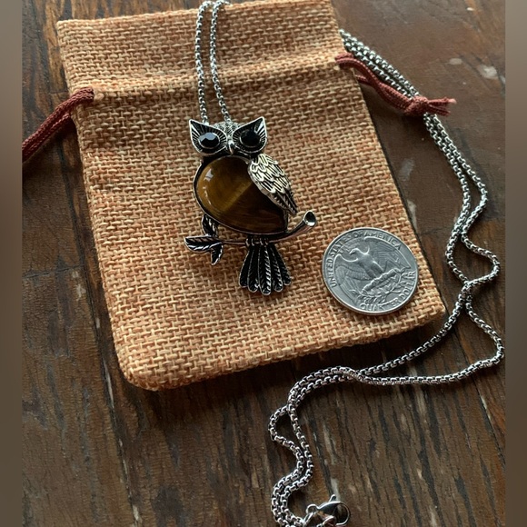 Tigers Eye Owl Necklace Crystal Necklace Tigers Eye Necklace - Picture 2 of 4